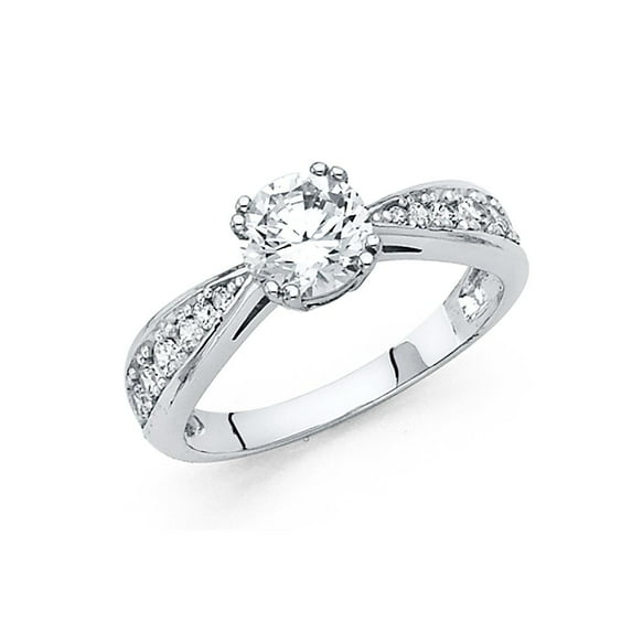14k Yellow Gold Classic CZ Round Solitaire with Accent Wedding Ring