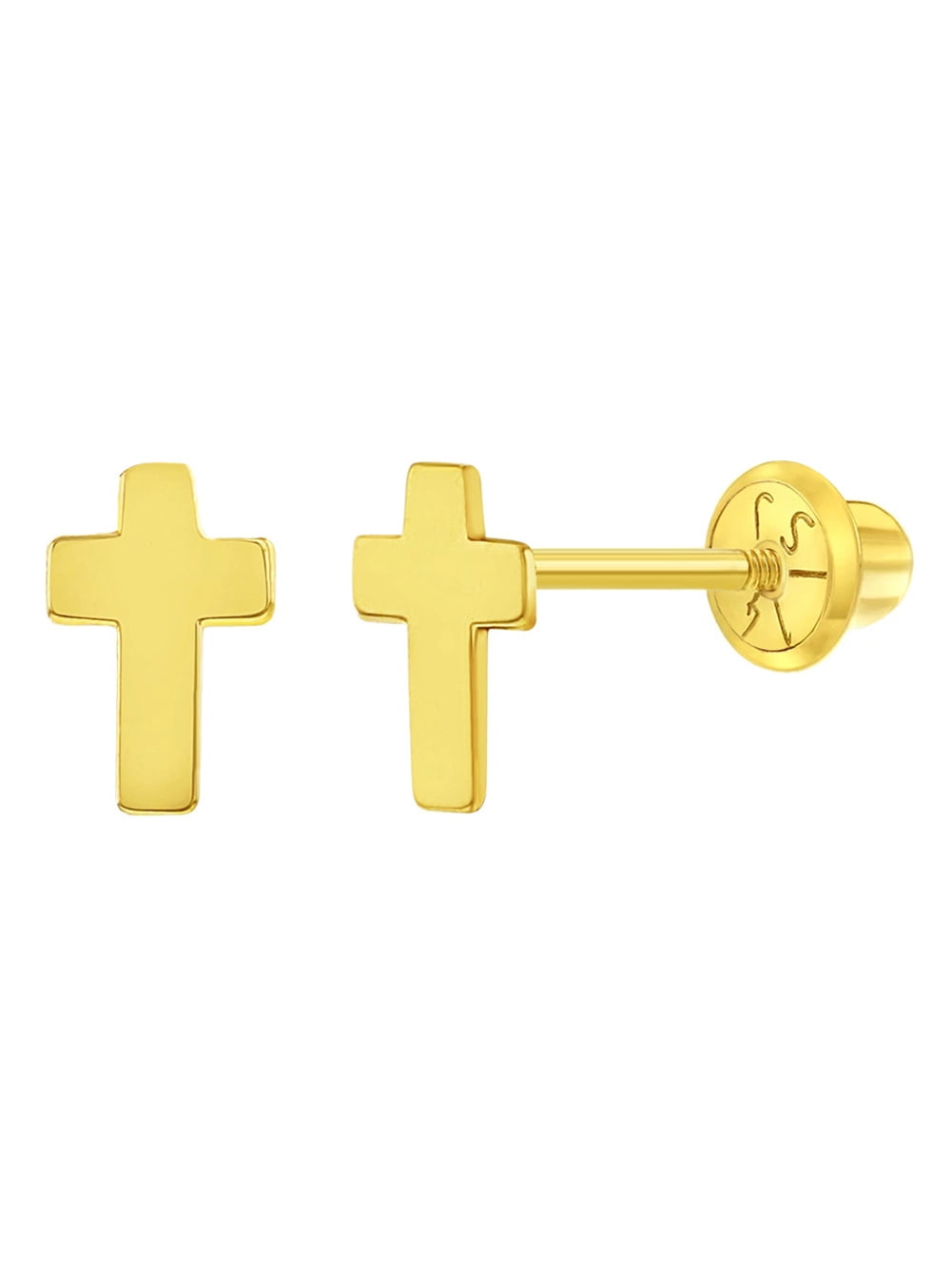 14k Yellow Gold Classic Cross Screw Back Earrings for Toddlers & Little
