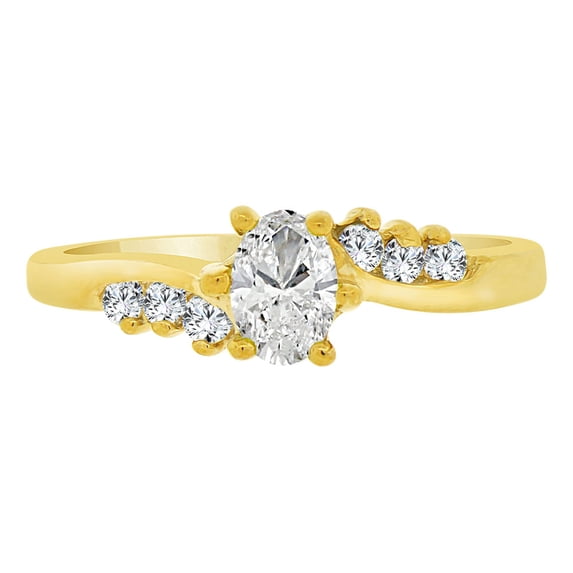 14k Yellow Gold, Classic Ring Created Oval Color CZ Synthetic Apr Birthstones