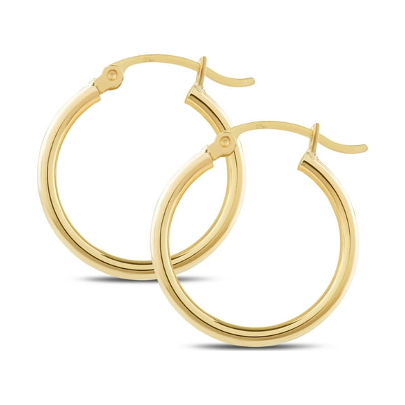 14k Yellow Gold Classic Shiny Polished Round Hoop Earrings for Women, 2mm Tube x 10-65mm Diameters