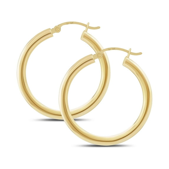 14k Yellow Gold Classic Shiny Polished Round Hoop Earrings for Women, 3mm Tube x 30mm Diameter
