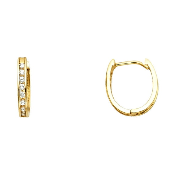 14k Yellow Gold Clear Cubic Zirconia Studded Hoop Huggie Vintage Earrings Jewelry Female Unisex