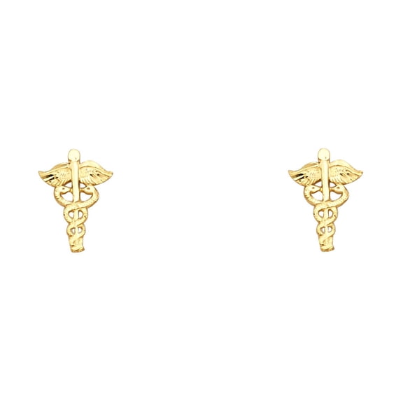 14k Yellow Gold Clinic Mark Stud Serpant Wing Nurse Medical Earrings Jewelry Female Unisex