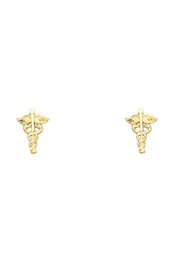 14k Yellow Gold Clinic Mark Stud Serpant Wing Nurse Medical Earrings Jewelry Female Unisex