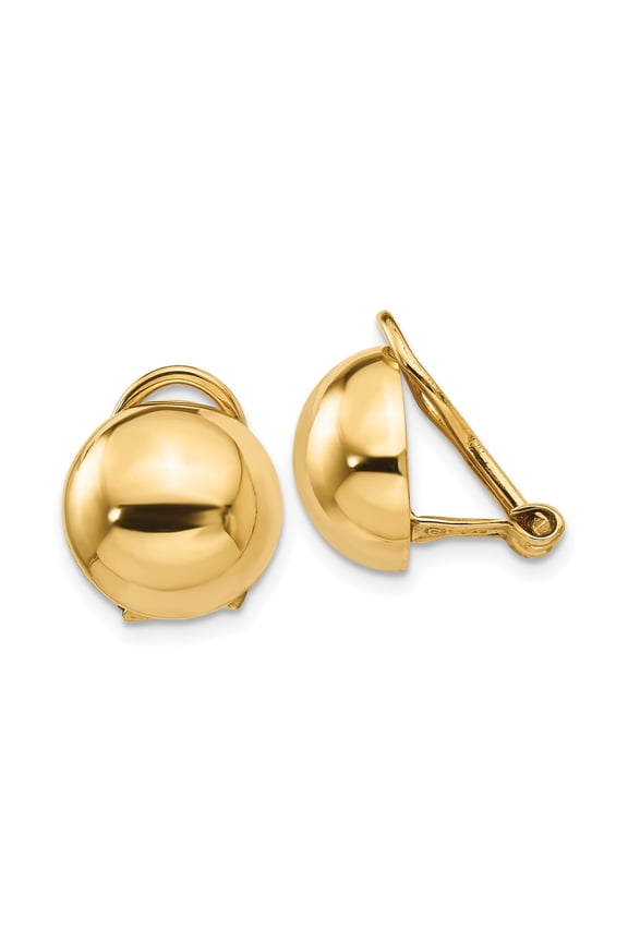14k Yellow Gold Clip-On Earrings for Women, Polished Dome Design with Omega Back, Vintage Inspired Minimalist Jewelry for Non Pierced Ears, Classic Smooth Finish Accessory