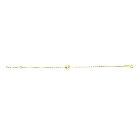 14k Yellow Gold Clover Charm Fancy Bracelet, 7"