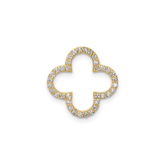 14k Yellow Gold Clover Pendant Necklace for Women with White Stones, Open Quatrefoil Design Symbolizing Luck, Harmony, Protection, Delicate Fashion Jewelry for Everyday Wear