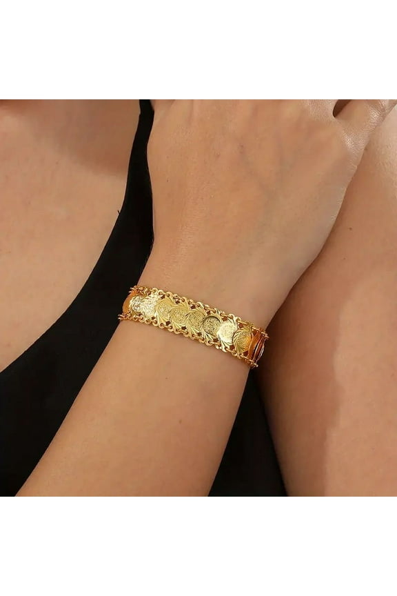 14k Yellow Gold Coin Bangle Women Girls African Bracelets Jewelry Dubai Middle East Arab Bridal Ornament A023