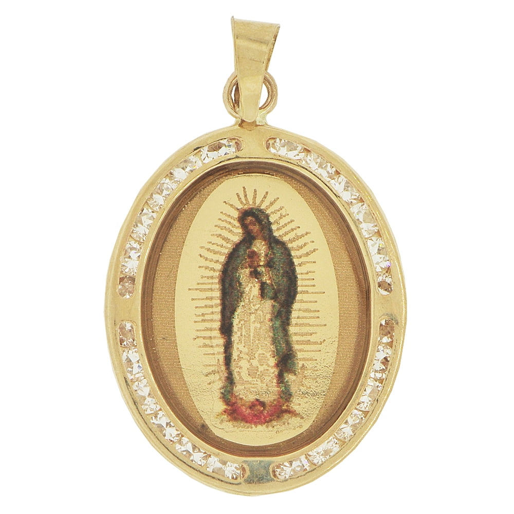 14k Yellow Gold, Color Image Over Gold Virgin Mary Religious Pendant ...