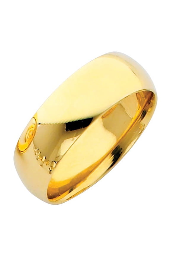 14k Yellow Gold Comfort Fit Plain Dome Wedding Band Solid Heavy Ring Polished Finish, 7 mm, Size 8.5