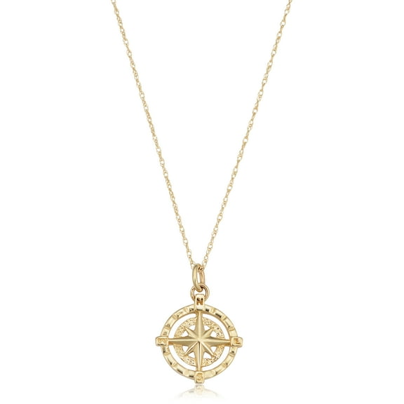 KoolJewelry 14k Yellow Gold Compass Windrose Necklace (18 inch)
