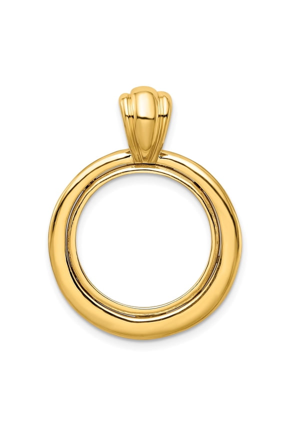 14k Yellow Gold Concentric Circle Prong Setting Coin Bezel Pendant Mounting - Fits 17.8mm