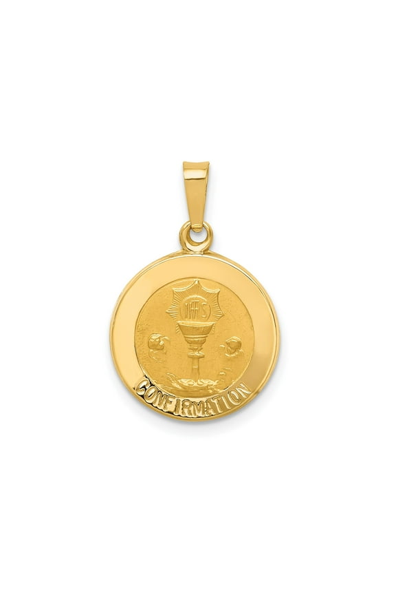 14k Yellow Gold Confirmation Pendant for Women or Unisex, Catholic Chalice Medal with IHS Symbol, Religious Christian Faith Jewelry Necklace