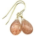 thumbnail image 1 of 14k Yellow Gold Copper Sunstone Earrings Smooth Pear Shape Simple Dangle Drops, 1 of 5