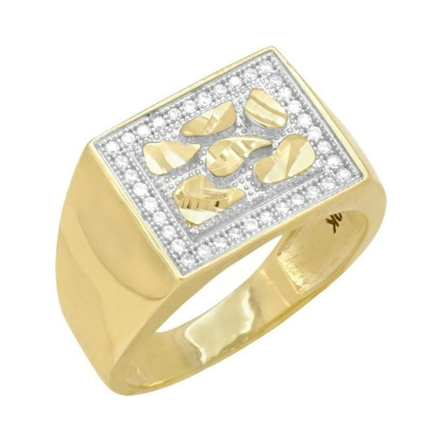 14k Yellow Gold Created Diamond Cut Nugget Pattern Men's Signet Ring ...
