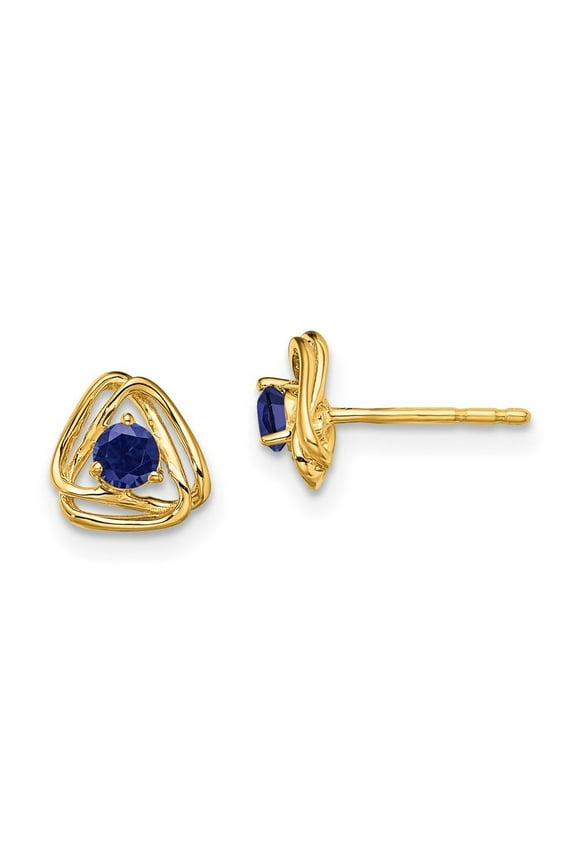 14k 3mm Round September/Lab Created Sapphire Triangle Post Earrings