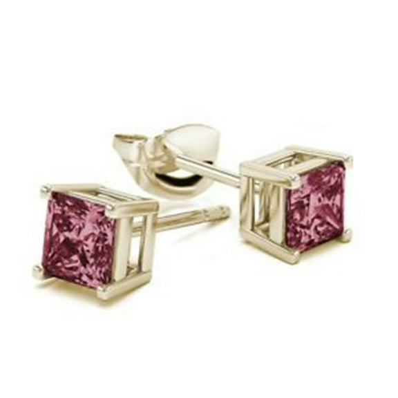 14k Yellow Gold Created Tourmaline 2 Carat Princess Stud Earrings Plated