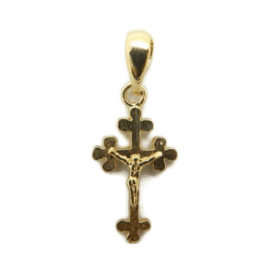 14k Yellow Gold Cross Budded with Jesus Christ pendant charm