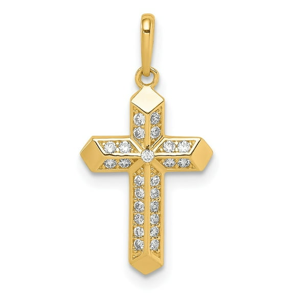 14k Yellow Gold Cross CZ Pendant