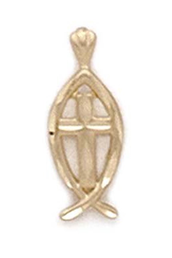 14k Yellow Gold Cross Christian Fish Pendant - 1.2 Grams