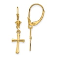 thumbnail image 1 of 14k Yellow Gold Cross Dangle Earrings for Women, Leverback Religious Jewelry with Polished Charm, Christian Faith Symbol, Spiritual Devotional Drop Design, 1 of 5