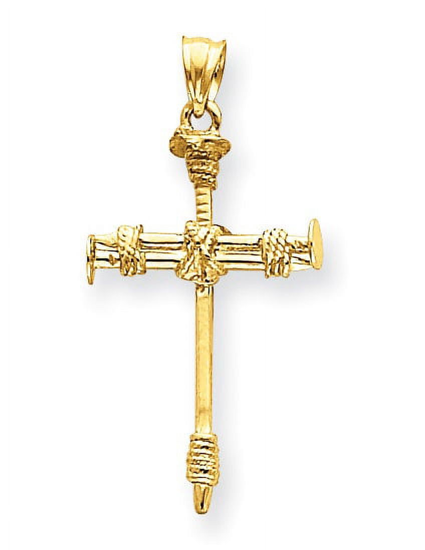14k Yellow Gold Cross Nail 3D Pendant Charm