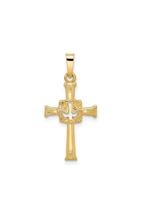 14k Yellow Gold Holy Spirit Dove Cross Pendant Charm, Christian Religious Jewelry