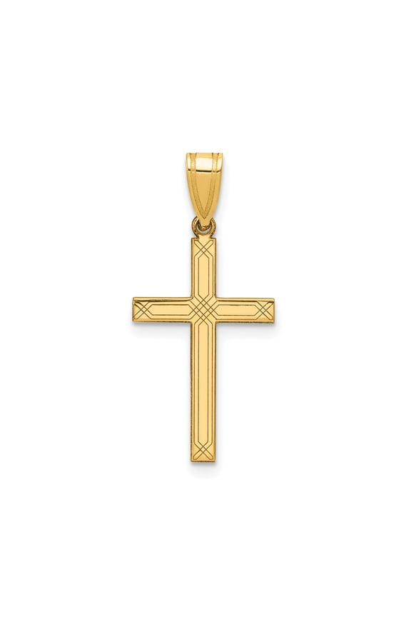 14k Yellow Gold Cross Pendant with Line Detailing for Men or Women, Latin Christian Jewelry Symbolizing Faith and Devotion, Catholic or Spiritual Necklace Style