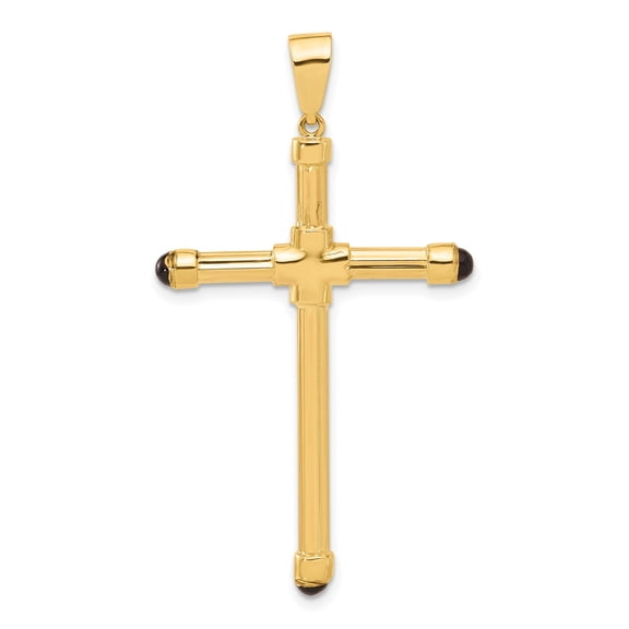14k Yellow Gold Cross Pendant for Men and Women with Black Onyx Inlay Polished Modern Spiritual Jewelry Bold Faith Symbol Stylish Unisex Necklace Accessory