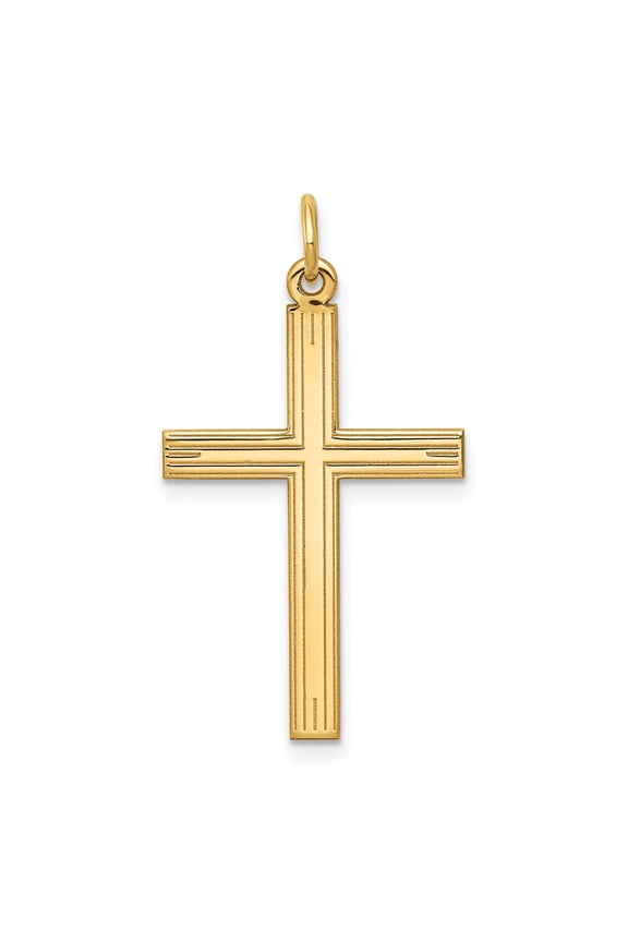 14k Yellow Gold Cross Pendant for Men and Women, Minimalist Christian Necklace with Etched Design, Catholic Religious Jewelry for Baptism, Confirmation, or Daily Faith Wear