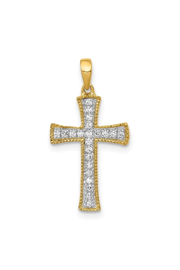 14k Yellow Gold 1/10 Ctw Natural Diamond Cross Pendant Charm for Men and Women