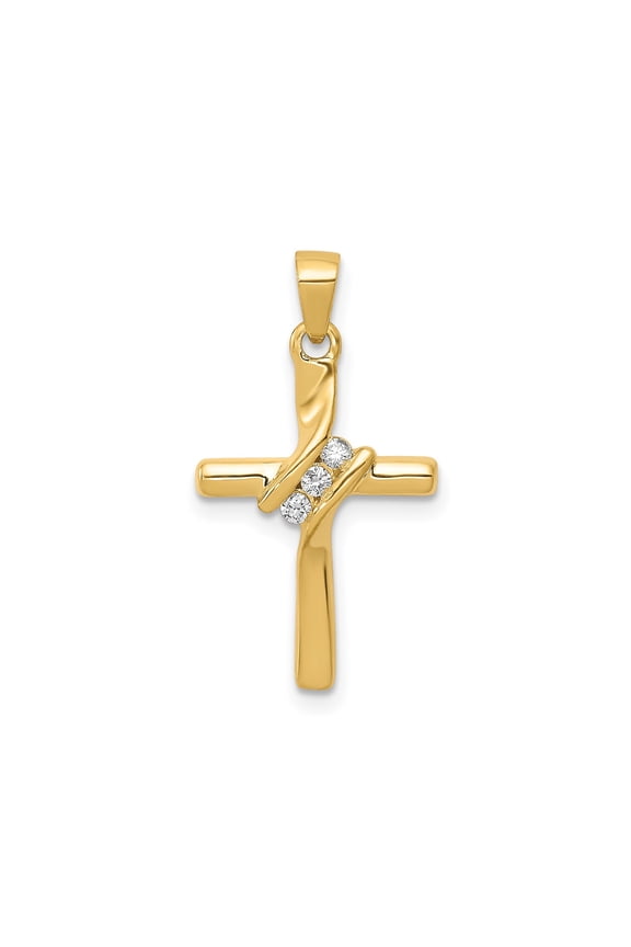 14k Yellow Gold Diamond Cross Pendant, Modern Religious Design, Unisex