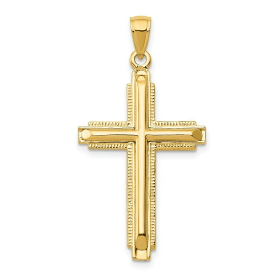 14k Yellow Gold Cross Pendant Necklace for Men and Women Textured Dimensional Design Polished Vintage Religious Jewelry Elegant Faith Accessory Spiritual Fine Gold Charm