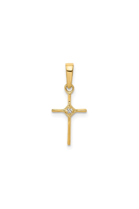 14k Yellow Gold Cross Pendant Necklace with Real Diamond Accent for Men and Women Spiritual Polished Minimalist Fine Jewelry Faith Inspired Modern Design