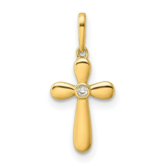 14k Yellow Gold Cross Pendant Necklace for Women with Diamond Center, Polished Finish, Christian Catholic Faith Jewelry, Religious Symbol, Spiritual Devotional Accessory