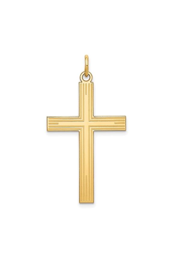 14k Yellow Gold Cross Pendant for Women or Unisex Wear, Classic Christian Jewelry with Lines, Religious Symbol for Baptism, Confirmation, Catholic or Spiritual Faith Necklace