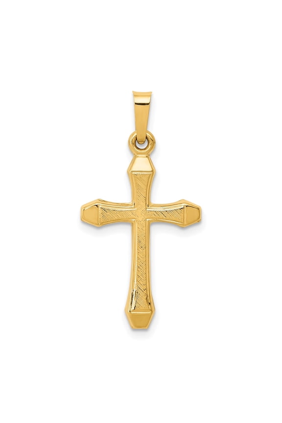 14k Yellow Gold Cross Pendant for Men and Women, Textured Beveled Edge Christian Necklace Charm, Unisex Catholic Religious Jewelry for Everyday Faith