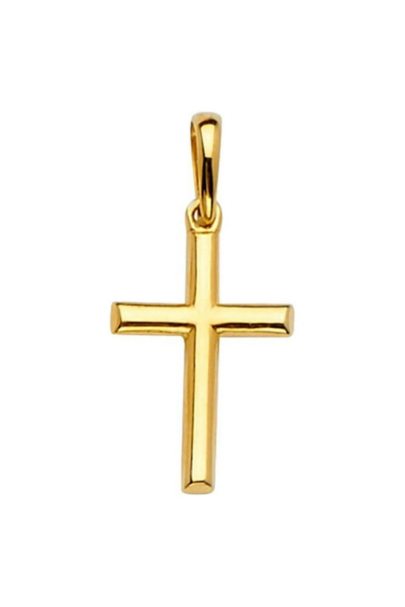 14k Yellow Gold Thin Cross Pendant for Men & Women  0.82" Religious Charm