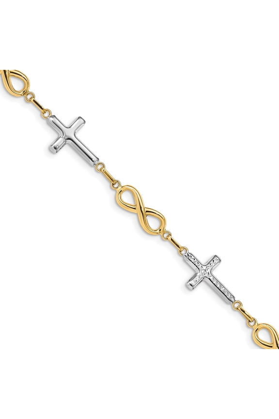 14K Solid Yellow Gold Holy Cross Infinity Twisted Love Knot Symbol Link Chain Charm Bracelet