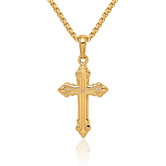 14K Solid Yellow Gold Holy Cross Necklace Religious Chain Pendant Jesus Christ Charm