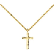 TOP GOLD & DIAMOND JEWELRY 14k Yellow Gold Cross Religious Pendant Charm Singapore Necklace Chain (18")
