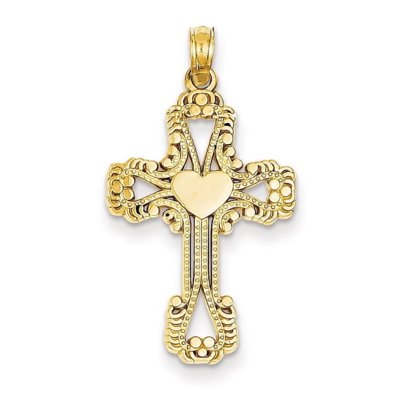 14k Yellow Gold Cross with Heart Pendant Charm