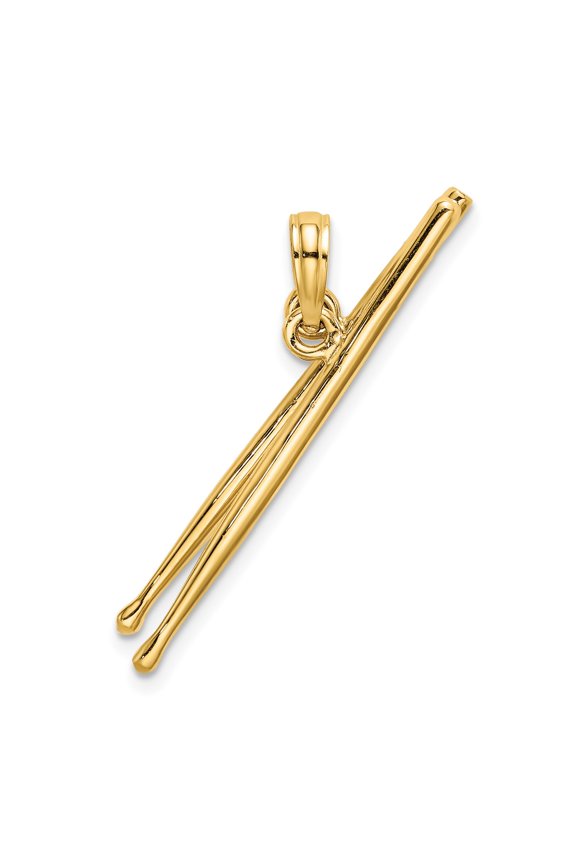 14k Yellow Gold Crossed Drumsticks Pendant Necklace for Musicians, Polished Unisex Drum Jewelry, Symbolic Music Accessory for Rhythm, Creativity, Passion