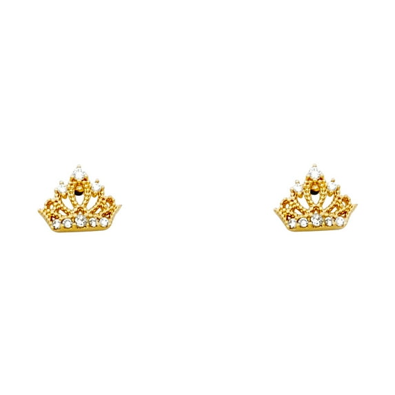 14k Yellow Gold Crown Cubic Zirconia Stud Screw Back Earrings Stud Earring for Women