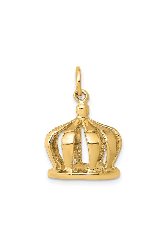 14k Yellow Gold Crown Pendant Charm for Men and Women with Openwork Royal Design Symbolizing Power and Authority, Hip Hop Urban Style for Necklace or Bracelet