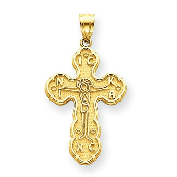 14k Yellow Gold Crucifix Eastern Orthodox Cross Pendant Charm