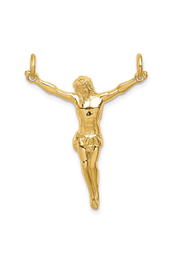 14k Yellow Gold Crucifix Pendant with Jesus on Cross for Men or Women, Catholic Christian Religious Necklace Symbol of Faith, Spiritual Devotional Jewelry