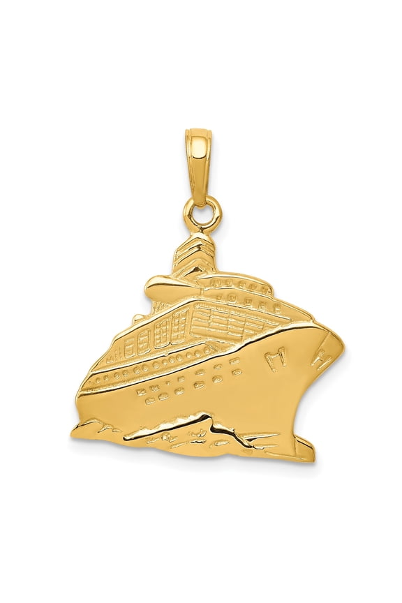 14k Yellow Gold Cruise Ship Pendant for Men and Women, Nautical Ocean Liner Charm Symbolizing Travel and Adventure, Unisex Maritime Jewelry for Necklaces