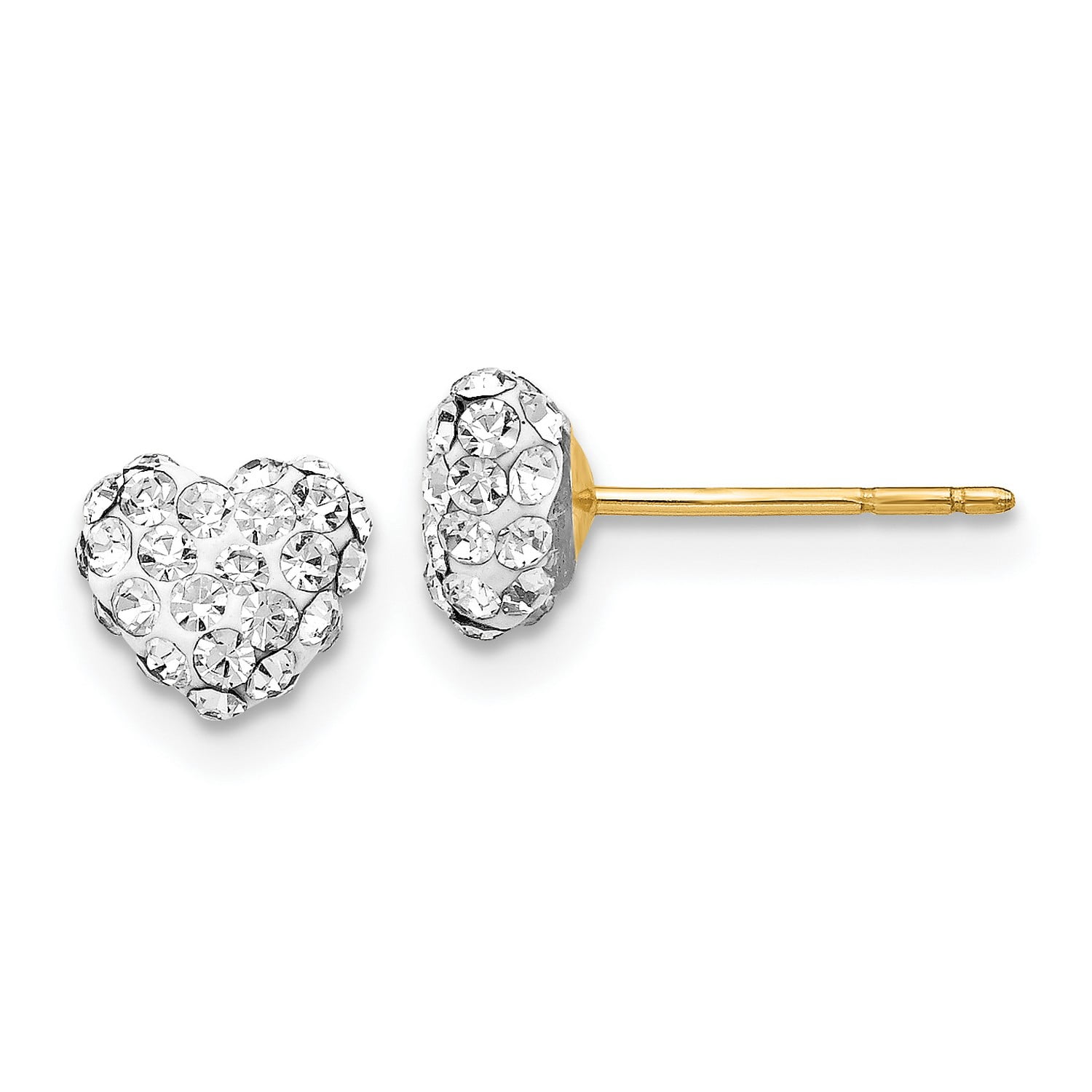 14k Yellow Gold Crystal Heart Stud Earrings