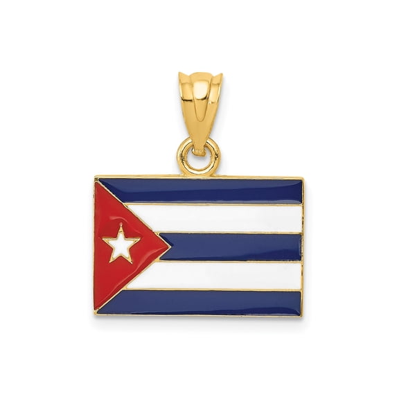 14k Yellow Gold Cuban Flag Pendant with Enamel and Star, Unisex, Jewelry Stores Network
